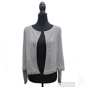 Kinross 100% Cashmere Gray Fringe Cardigan Size M